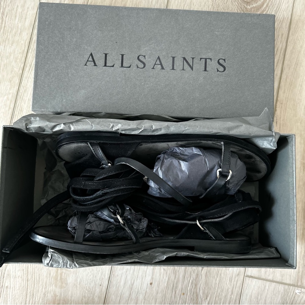 All Saints Leather Black Strappy Sandals - Picture 4 of 5